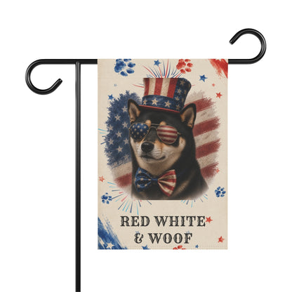 Patriotic Black Shiba Inu Garden Flag, Red White and Woof