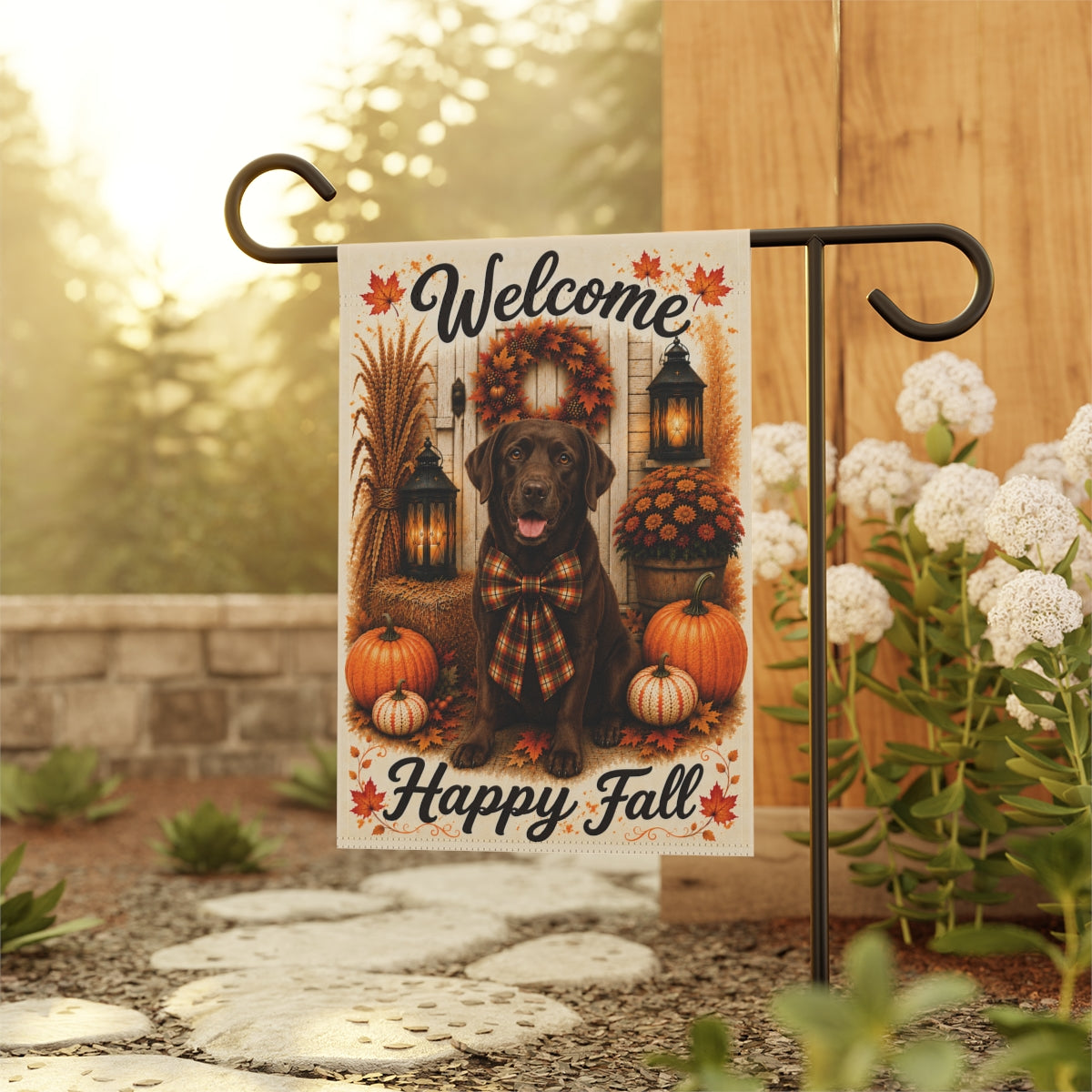 Chocolate Lab Welcome Fall Garden Flag, Autumn Labrador Porch Decor, Chocolate Labrador Gift