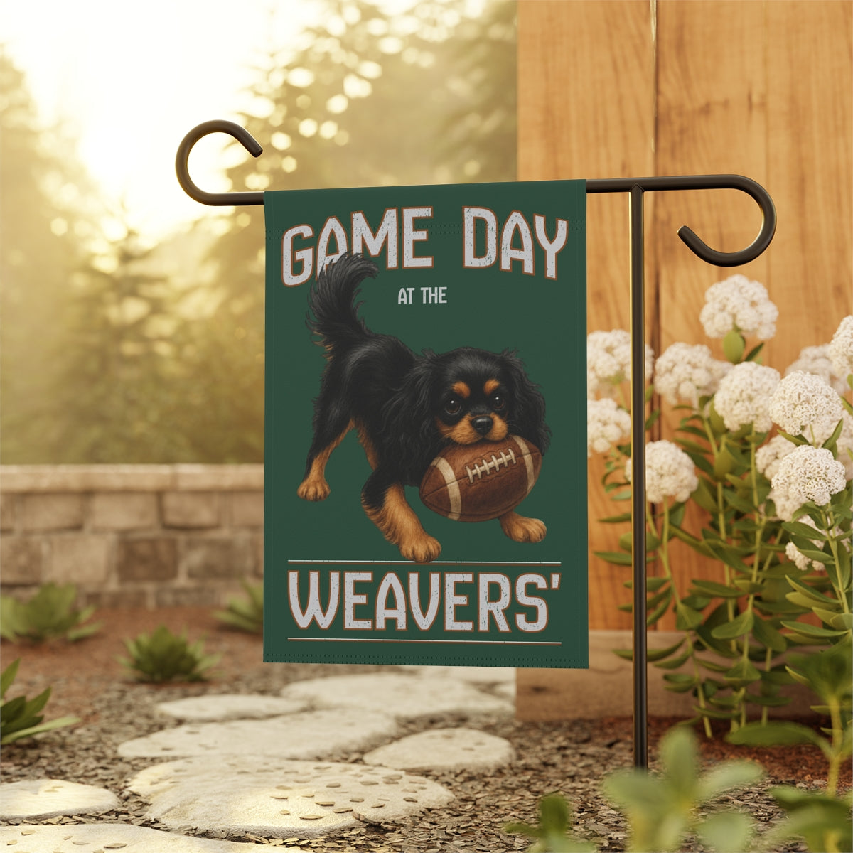 Personalized Black & Tan Cavalier Garden Flag, Game Day Football Yard Decor Gift