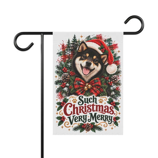 Black & Tan Shiba Inu Christmas Garden Flag, Such Christmas. Very Merry.