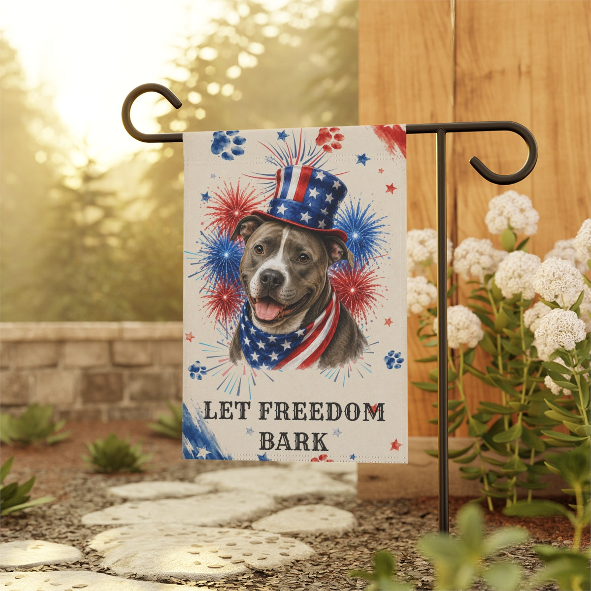 Patriotic Pitbull Garden Flag, Let Freedom Bark