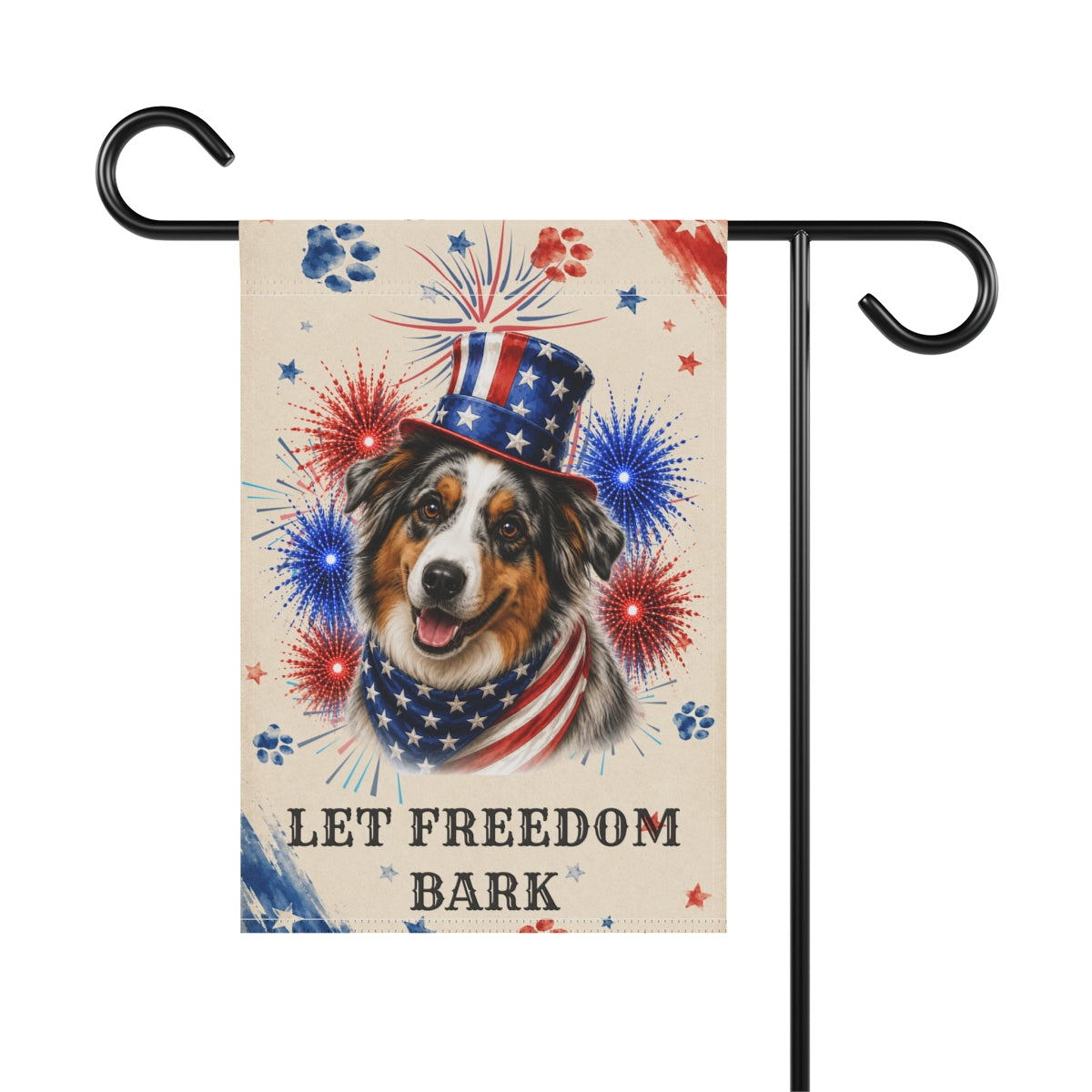 Patriotic Australian Shepherd Garden Flag, Let Freedom Bark