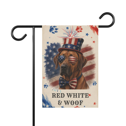 Patriotic Rhodesian Ridgeback Garden Flag, Red White and Woof