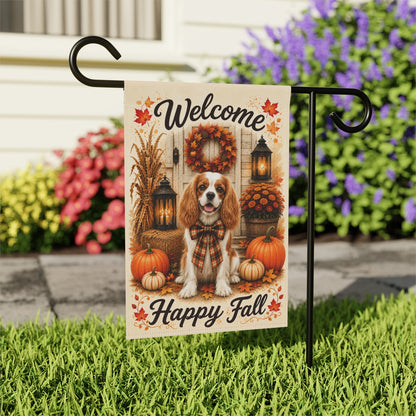 Blenheim Cavalier Welcome Fall Garden Flag, Autumn Dog Porch Decor, Cavalier Gift
