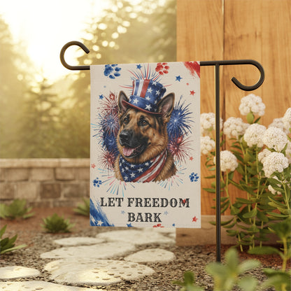 Patriotic German Shepherd Garden Flag, Let Freedom Bark