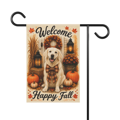 English Cream Golden Retriever Welcome Fall Garden Flag, Autumn Dog Porch Decor, Golden Gift