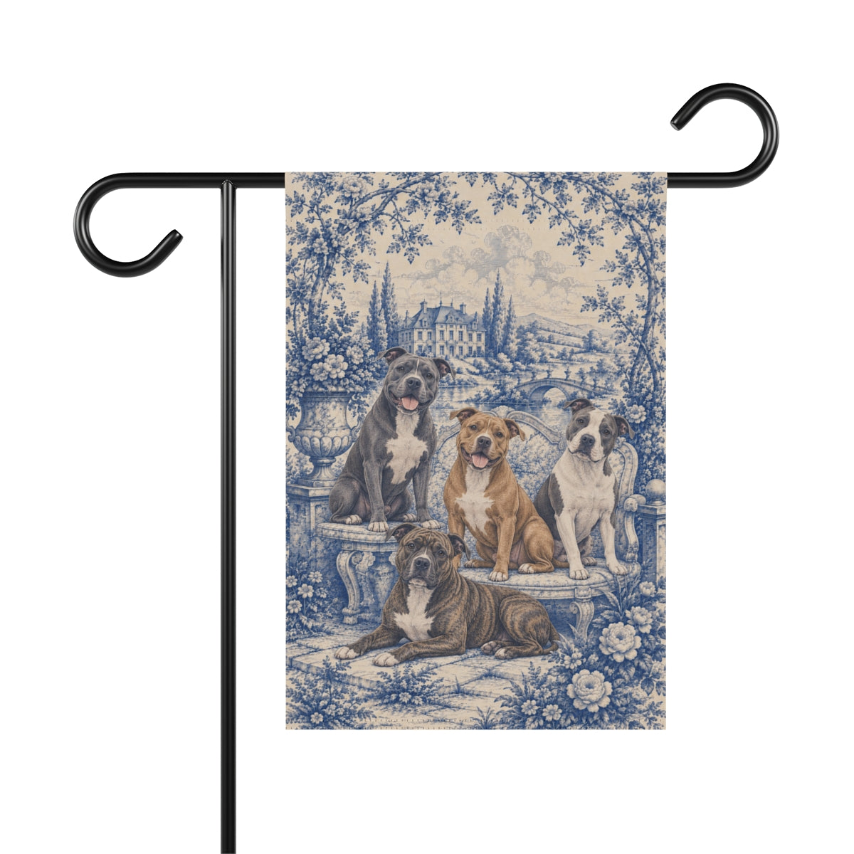 Pit Bull Garden Flag, Blue Toile Pittie Yard Decor, Pitbull Mom Gift, Garden Banner