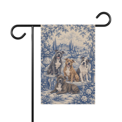 Pit Bull Garden Flag, Blue Toile Pittie Yard Decor, Pitbull Mom Gift, Garden Banner