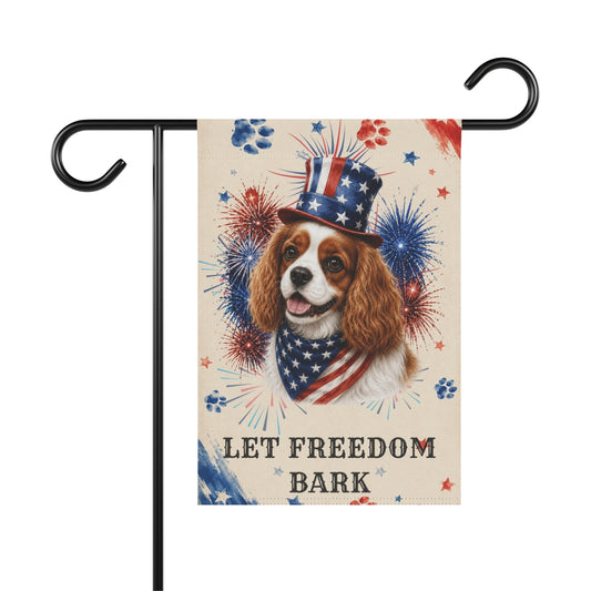 Patriotic Blenheim Cavalier Garden Flag, Let Freedom Bark