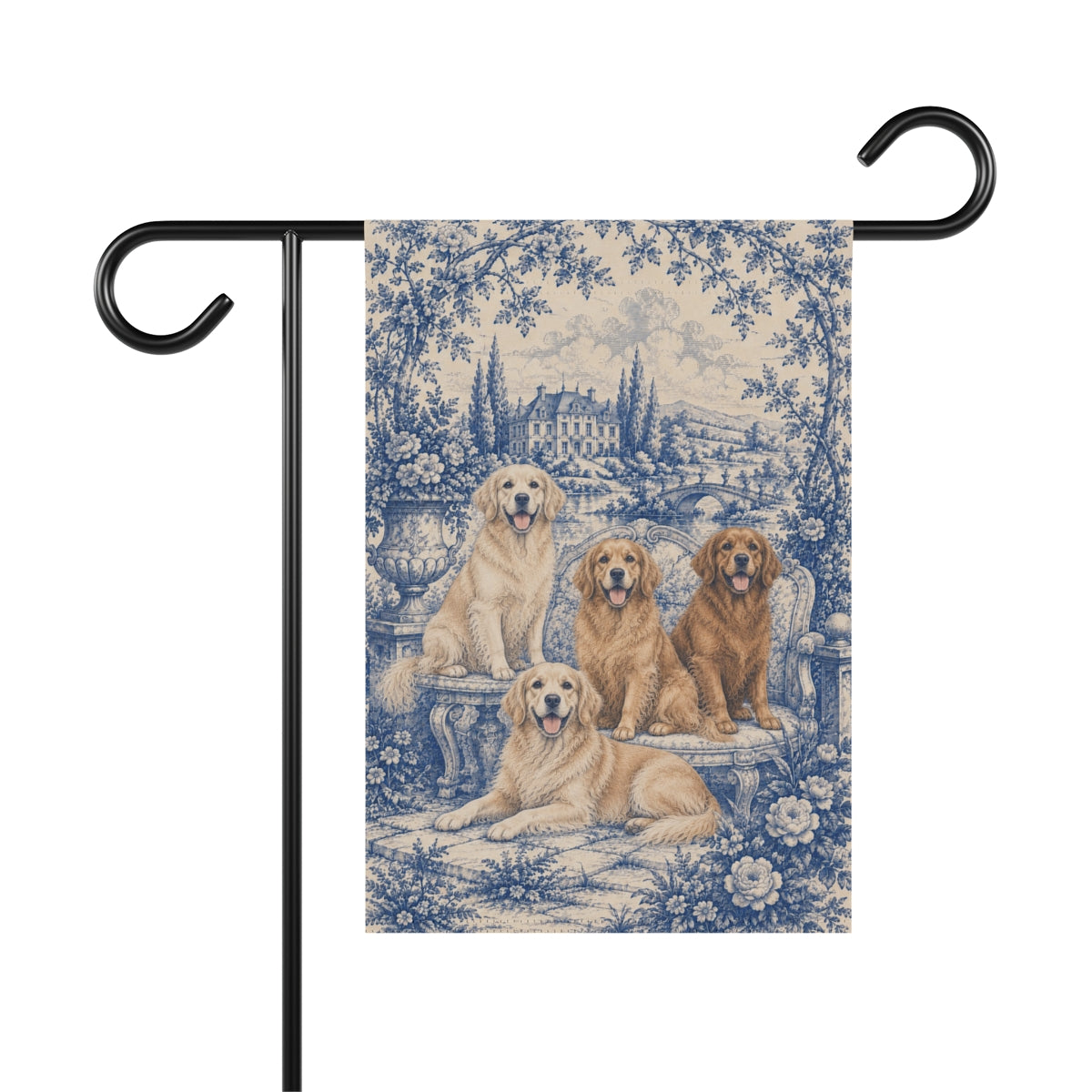 Golden Retriever Garden Flag, Blue Toile Dog Yard Decor, Golden Mom Gift, Garden Banner