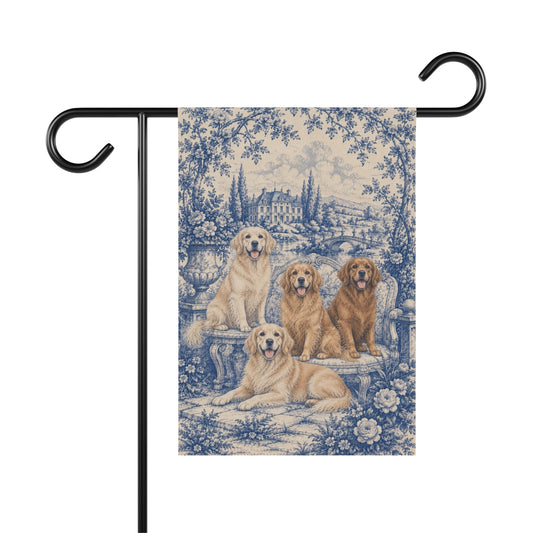 Golden Retriever Garden Flag, Blue Toile Dog Yard Decor, Golden Mom Gift, Garden Banner