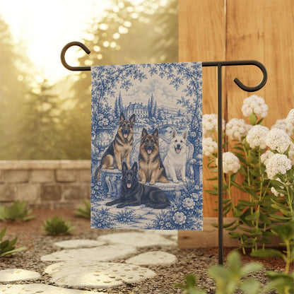 German Shepherd Garden Flag, Blue Toile GSD Yard Decor, Shepherd Mom Gift, Garden Banner