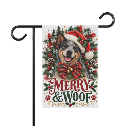 Australian Cattle Dog Christmas Garden Flag, Merry & Woof Holiday Yard Decor