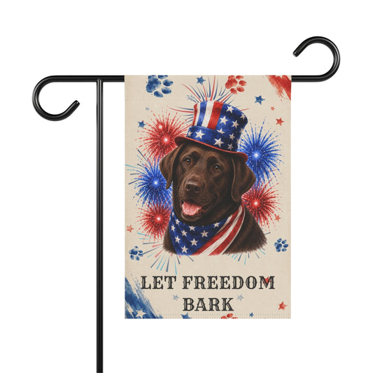 Patriotic Chocolate Lab Garden Flag, Let Freedom Bark