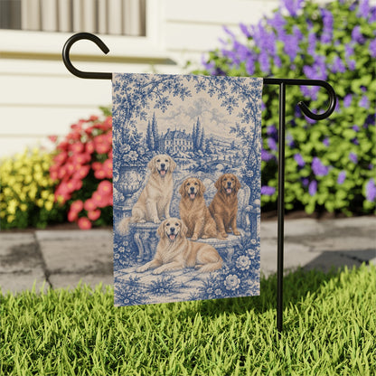 Golden Retriever Garden Flag, Blue Toile Dog Yard Decor, Golden Mom Gift, Garden Banner