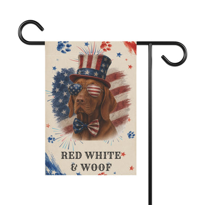 Patriotic Vizsla Garden Flag, Red White and Woof