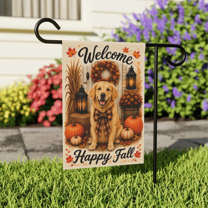 Golden Retriever Welcome Fall Garden Flag, Autumn Dog Porch Decor, Golden Retriever Gift