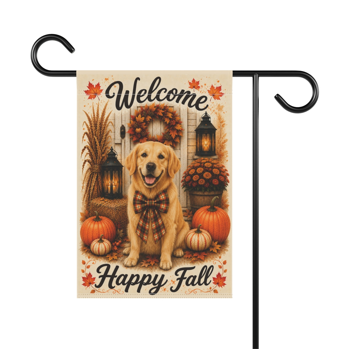 Golden Retriever Welcome Fall Garden Flag, Autumn Dog Porch Decor, Golden Retriever Gift