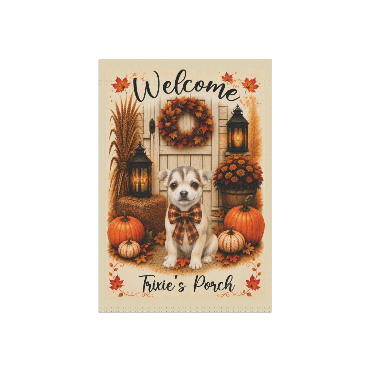 Personalized Fall Garden Flag with Pet Photo, Custom Welcome Yard Flag, Farmhouse Autumn Porch Decor