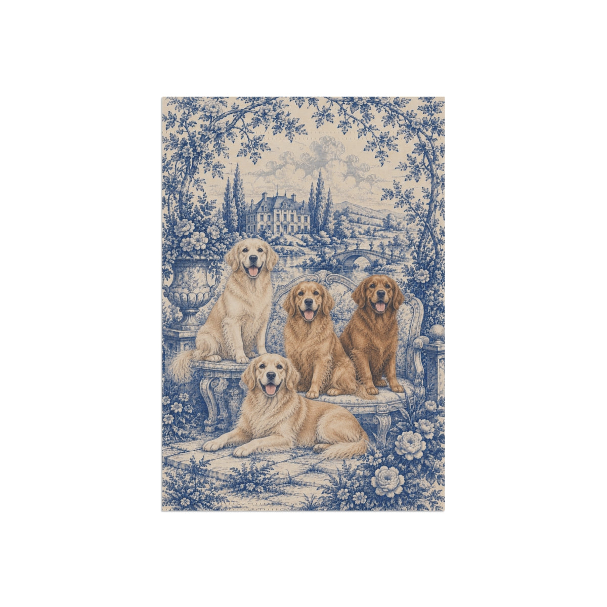 Golden Retriever Garden Flag, Blue Toile Dog Yard Decor, Golden Mom Gift, Garden Banner