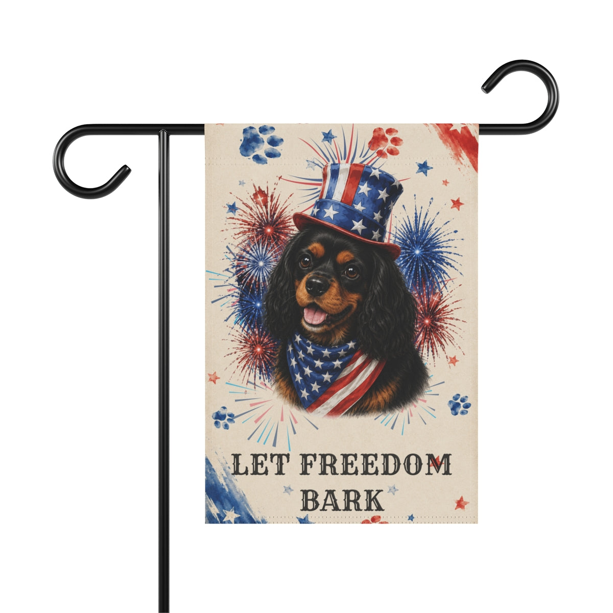 Patriotic Black and Tan Cavalier Garden Flag, Let Freedom Bark