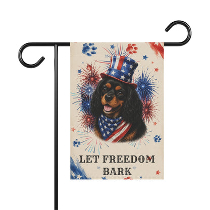 Patriotic Black and Tan Cavalier Garden Flag, Let Freedom Bark