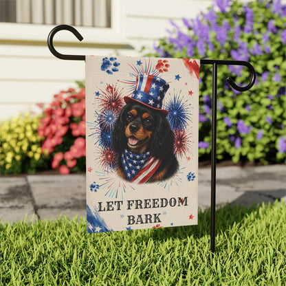 Patriotic Black and Tan Cavalier Garden Flag, Let Freedom Bark
