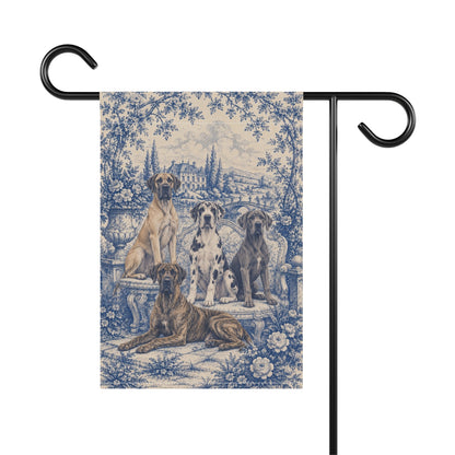 Great Dane Garden Flag, Blue Toile Dog Yard Decor, Great Dane Mom Gift, Garden Banner