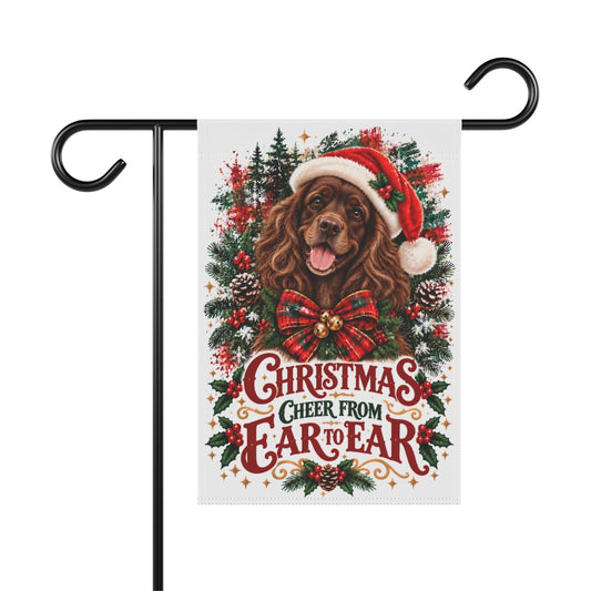 Chocolate Cocker Spaniel Christmas Garden Flag, Christmas Cheer from Ear to Ear