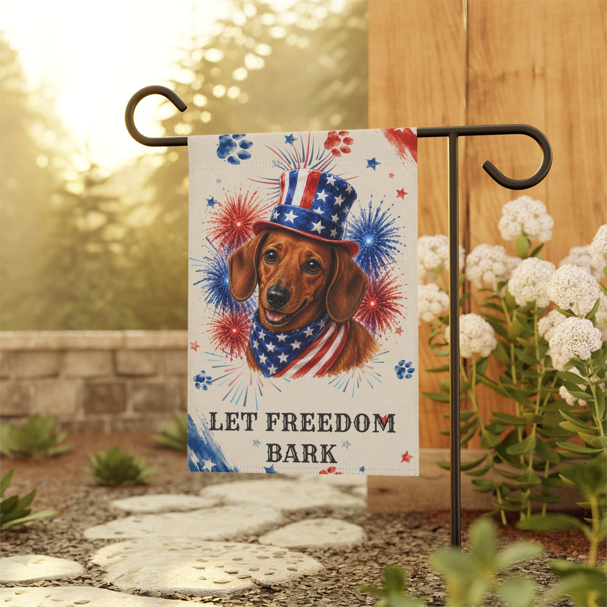 Patriotic Red Dachshund Garden Flag, Let Freedom Bark