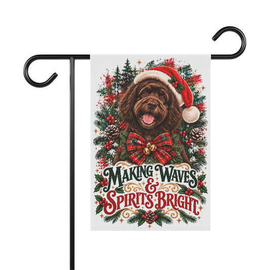 Brown Portuguese Water Dog Christmas Garden Flag | Making Waves & Spirits Bright