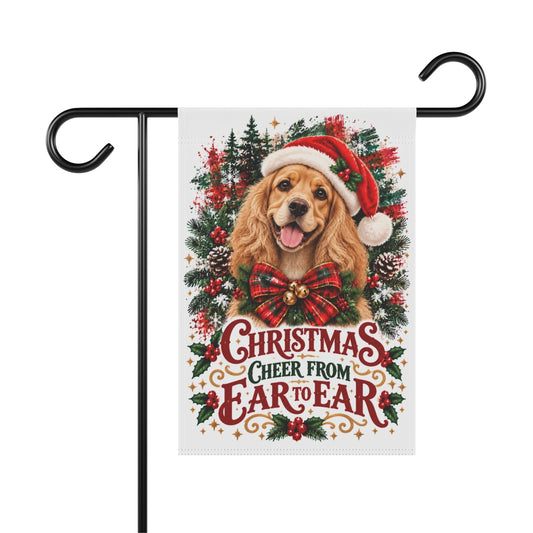 Buff Cocker Spaniel Christmas Garden Flag, Christmas Cheer from Ear to Ear