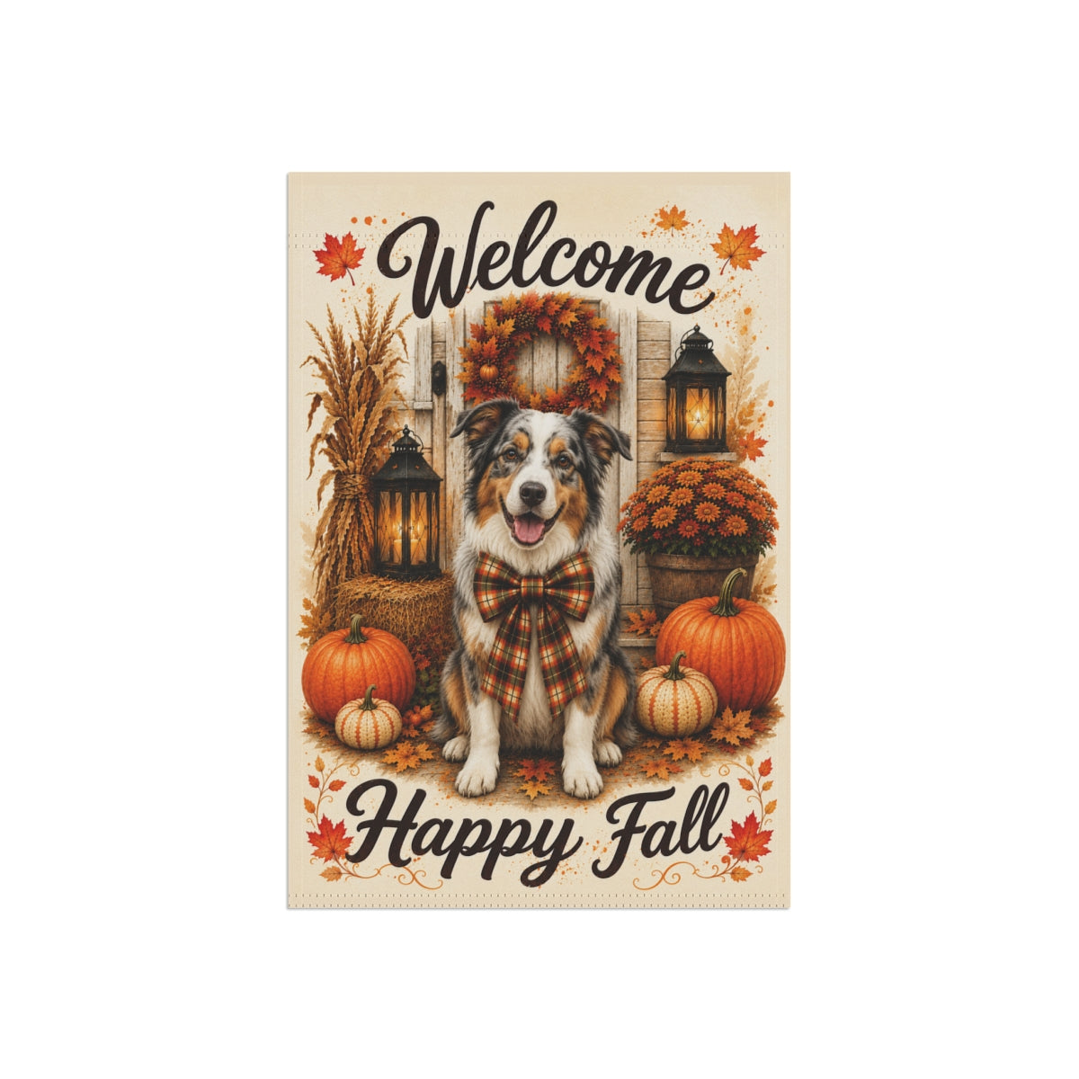 Australian Shepherd Welcome Fall Garden Flag, Autumn Dog Porch Decor, Aussie Lover Gift