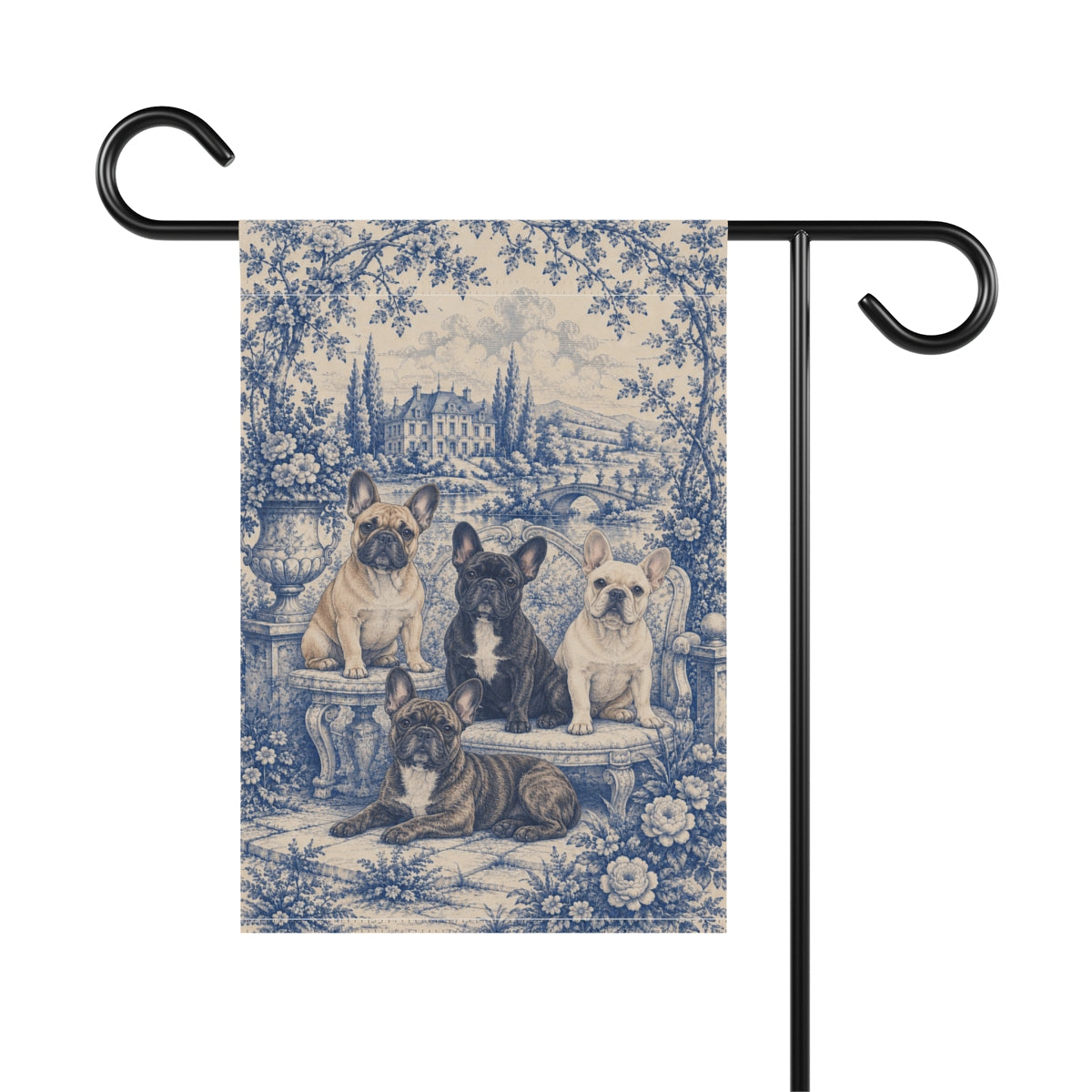 French Bulldog Garden Flag, Blue Toile Frenchie Yard Decor, Frenchie Mom Gift, Garden Banner