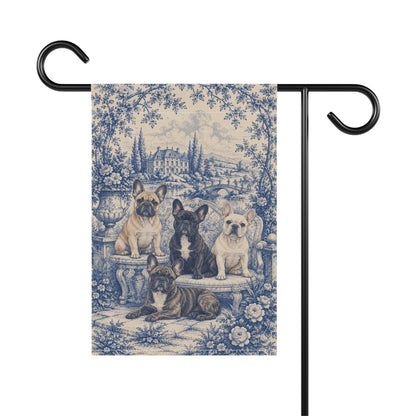 French Bulldog Garden Flag, Blue Toile Frenchie Yard Decor, Frenchie Mom Gift, Garden Banner