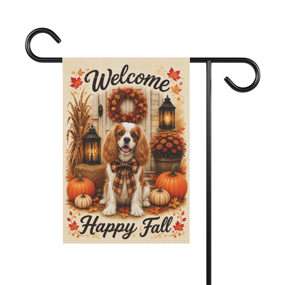 Blenheim Cavalier Welcome Fall Garden Flag, Autumn Dog Porch Decor, Cavalier Gift