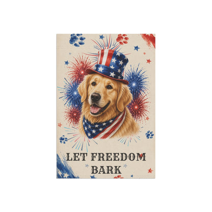 Patriotic Golden Retriever Garden Flag, Let Freedom Bark