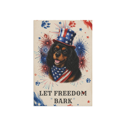 Patriotic Black and Tan Cavalier Garden Flag, Let Freedom Bark