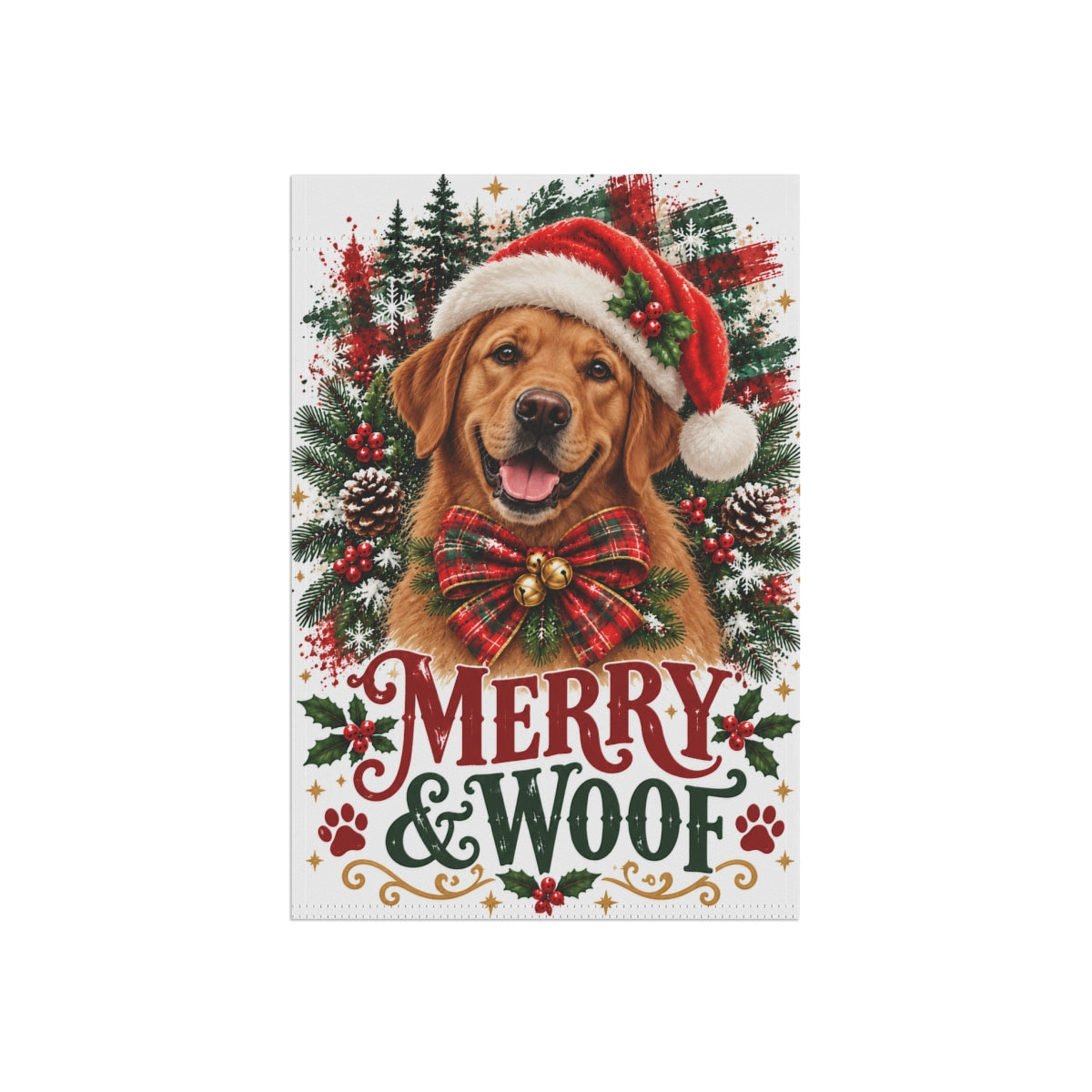 Fox Red Labrador Retriever Christmas Garden Flag, Merry & Woof Holiday Yard Decor