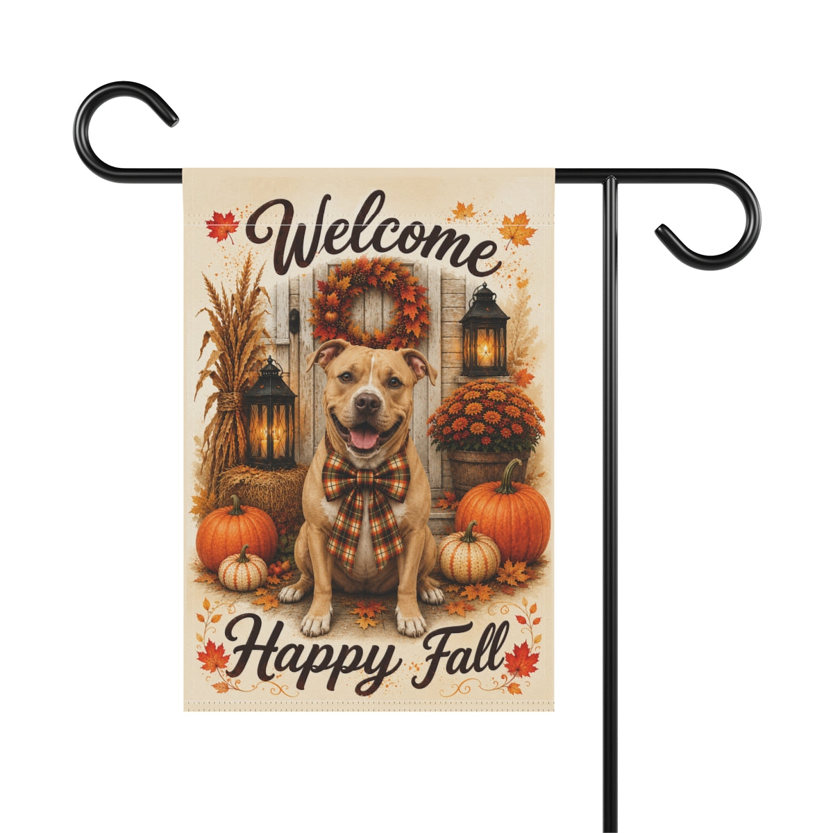 Pitbull Fall Garden Flag, Welcome Happy Fall Porch Decor, Autumn Dog Yard Flag
