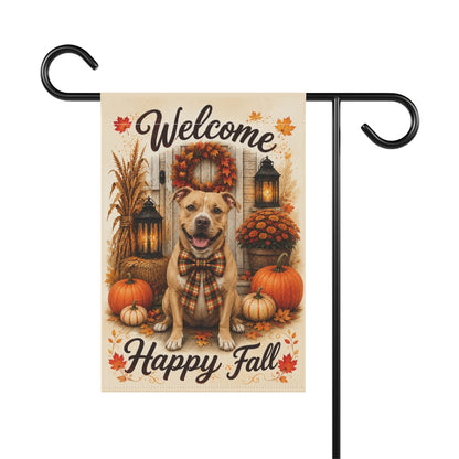Pitbull Fall Garden Flag, Welcome Happy Fall Porch Decor, Autumn Dog Yard Flag