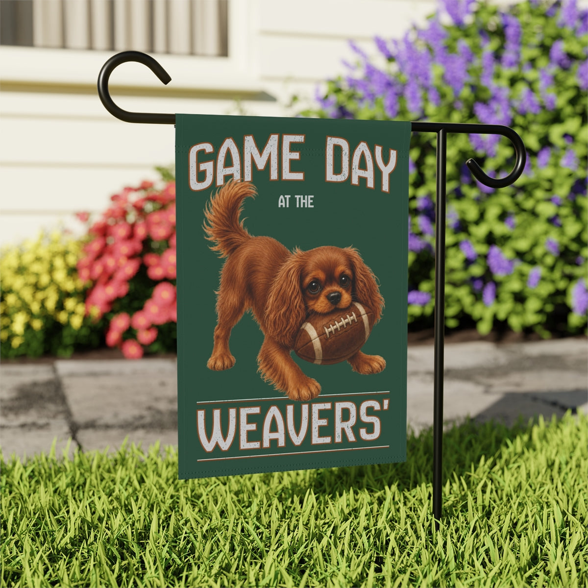 Personalized Ruby Cavalier Garden Flag, Game Day Football Yard Decor Gift