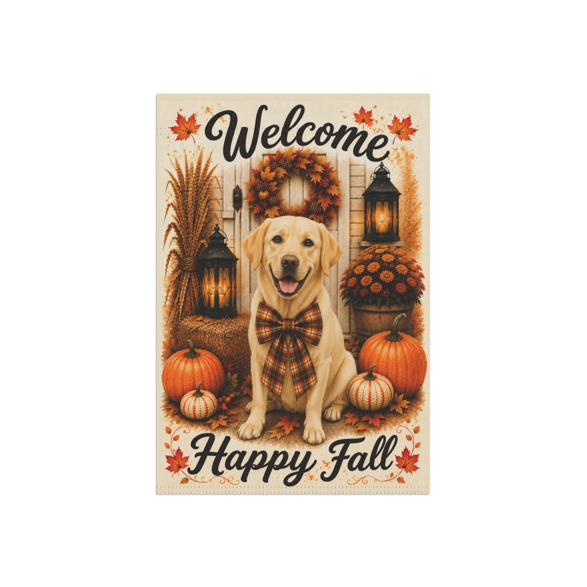 Yellow Lab Welcome Fall Garden Flag, Autumn Labrador Porch Decor, Yellow Labrador Gift