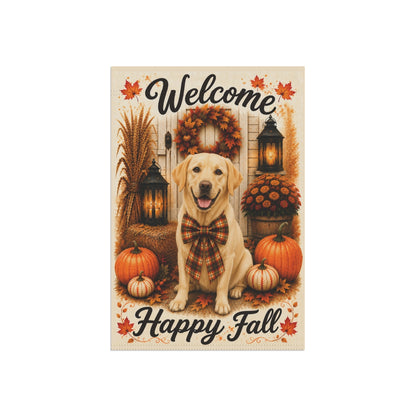 Yellow Lab Welcome Fall Garden Flag, Autumn Labrador Porch Decor, Yellow Labrador Gift
