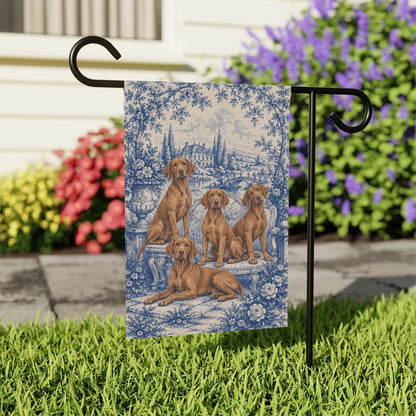 Vizsla Garden Flag, Blue Toile Dog Yard Decor, Vizsla Mom Gift, Garden Banner