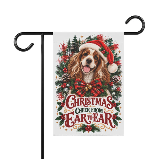 Parti-Color Cocker Spaniel Christmas Garden Flag, Christmas Cheer from Ear to Ear