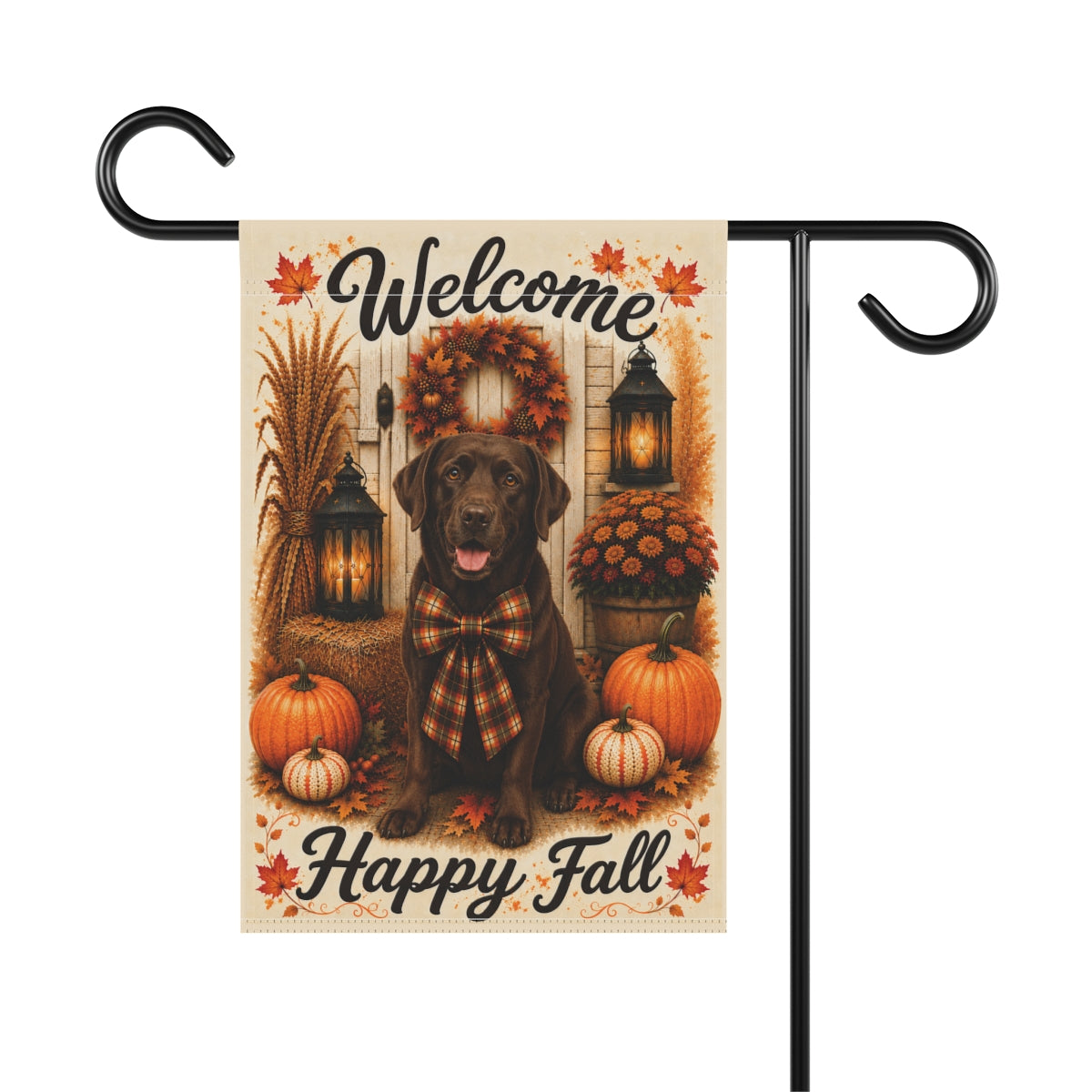Chocolate Lab Welcome Fall Garden Flag, Autumn Labrador Porch Decor, Chocolate Labrador Gift