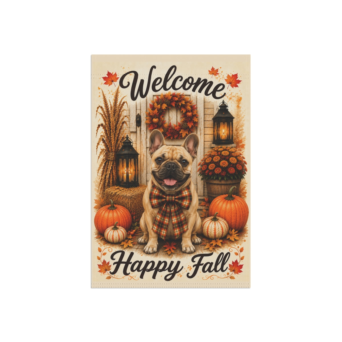 French Bulldog Welcome Fall Garden Flag, Autumn Frenchie Porch Decor, Frenchie Lover Gift
