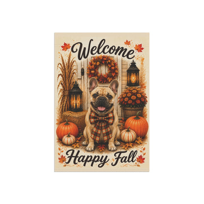 French Bulldog Welcome Fall Garden Flag, Autumn Frenchie Porch Decor, Frenchie Lover Gift