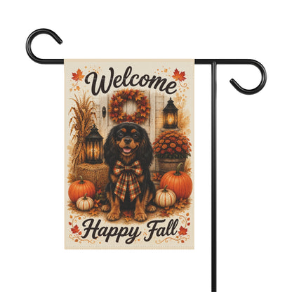 Black and Tan Cavalier Welcome Fall Garden Flag, Autumn Dog Porch Decor, Cavalier Gift